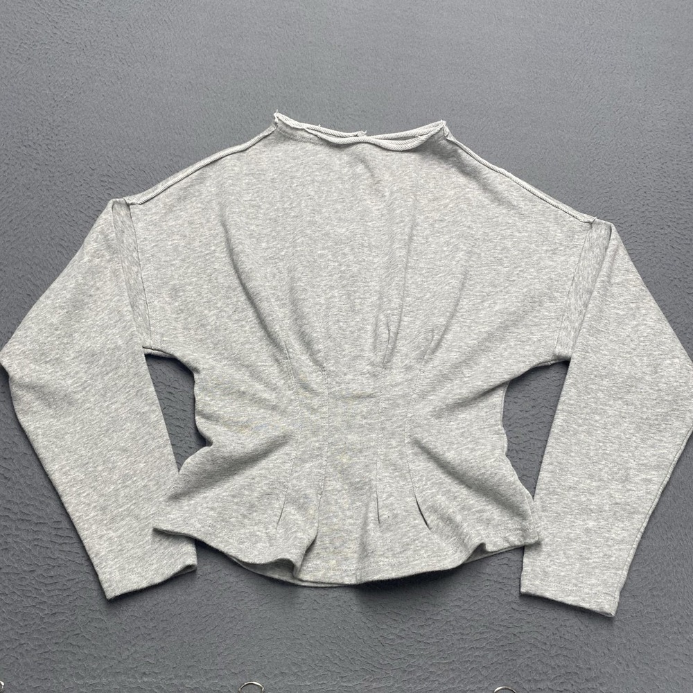 Pilcro Shirt Womens XS Gray Pleated Waist Long Sleeve Basic Jersey Knit Top